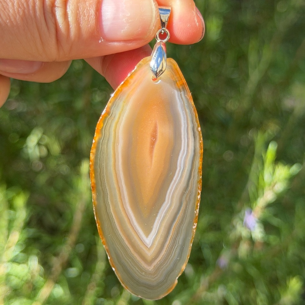 Sterling silver 925 stamped long yellow‎ banded pendant 0536